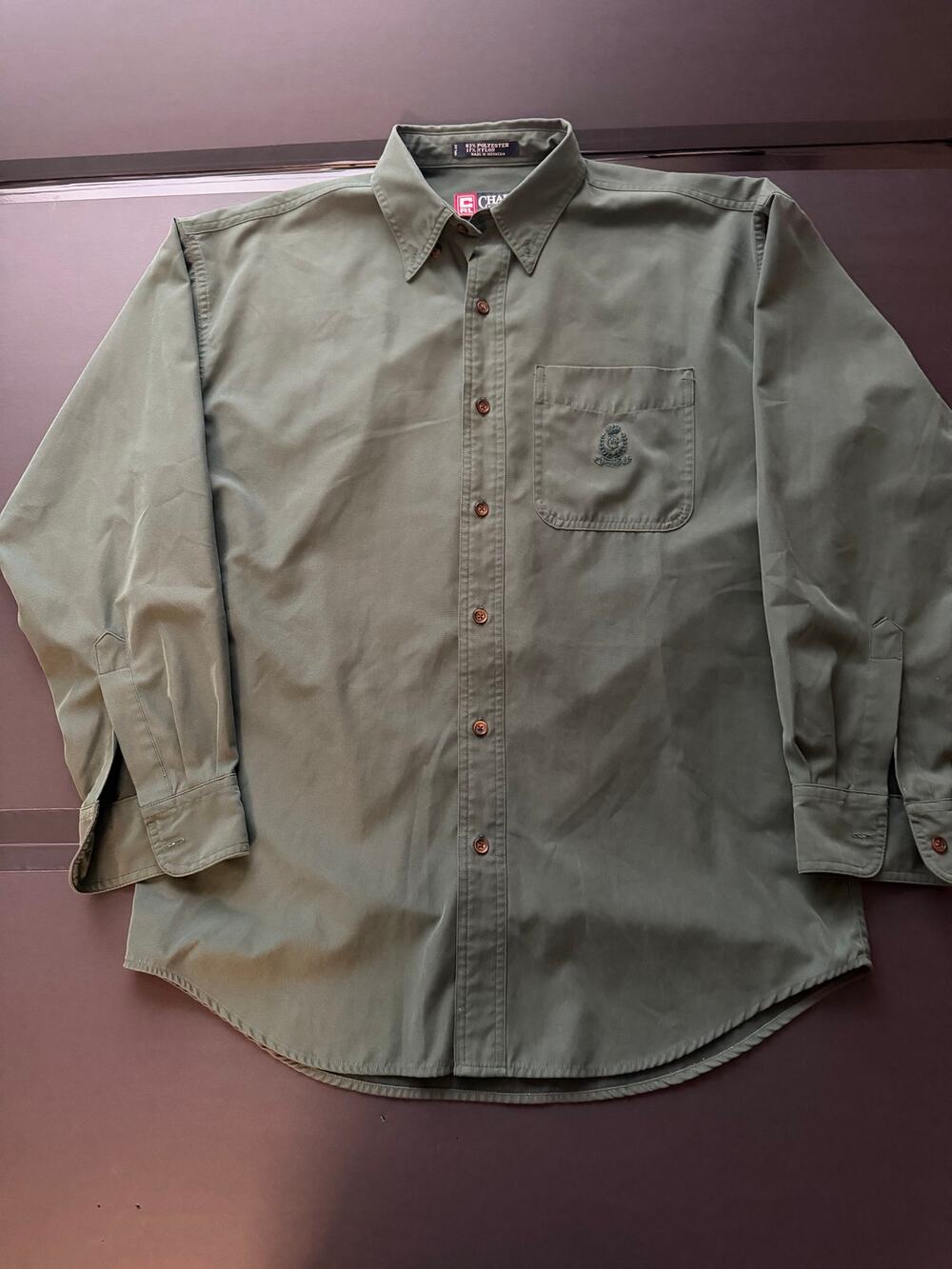 Chaps Ralph Lauren Mens Medium Olive Green Lightweight Button Front Shirt Crest